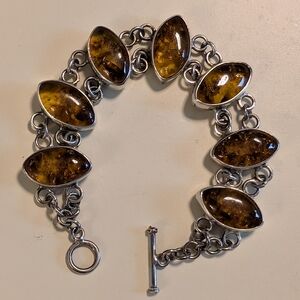 Elegant Silver and Amber Bracelet